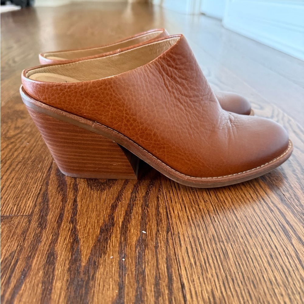 Sofft Cognac Leather Slip-On Mule Heels